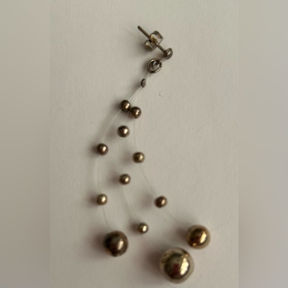New Earrings Silver Color Balls 3 Strands of 4 Balls Pierced Handmade by Artist - Picture 6 of 8